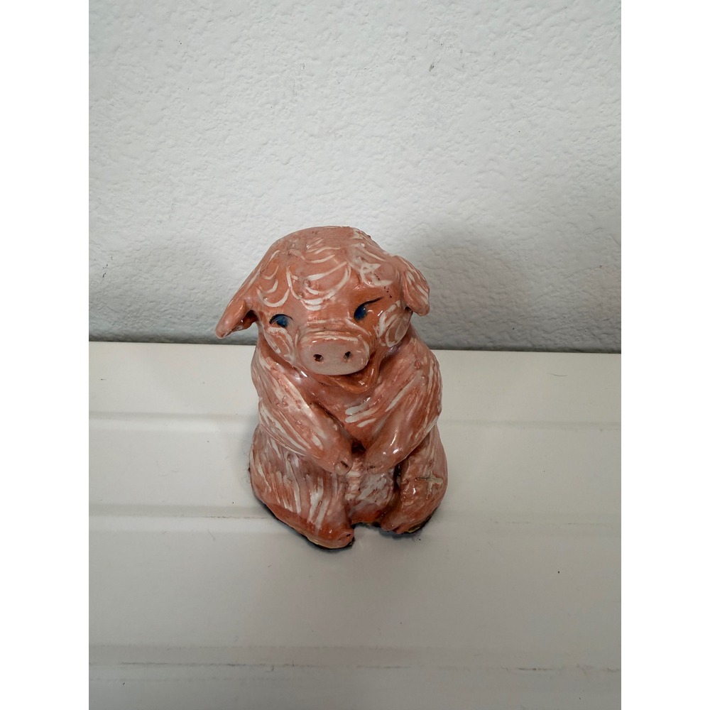 Vintage Studio Pottery Pig Figurine Handcrafted Glazed Terracotta Folk Art 4.5"